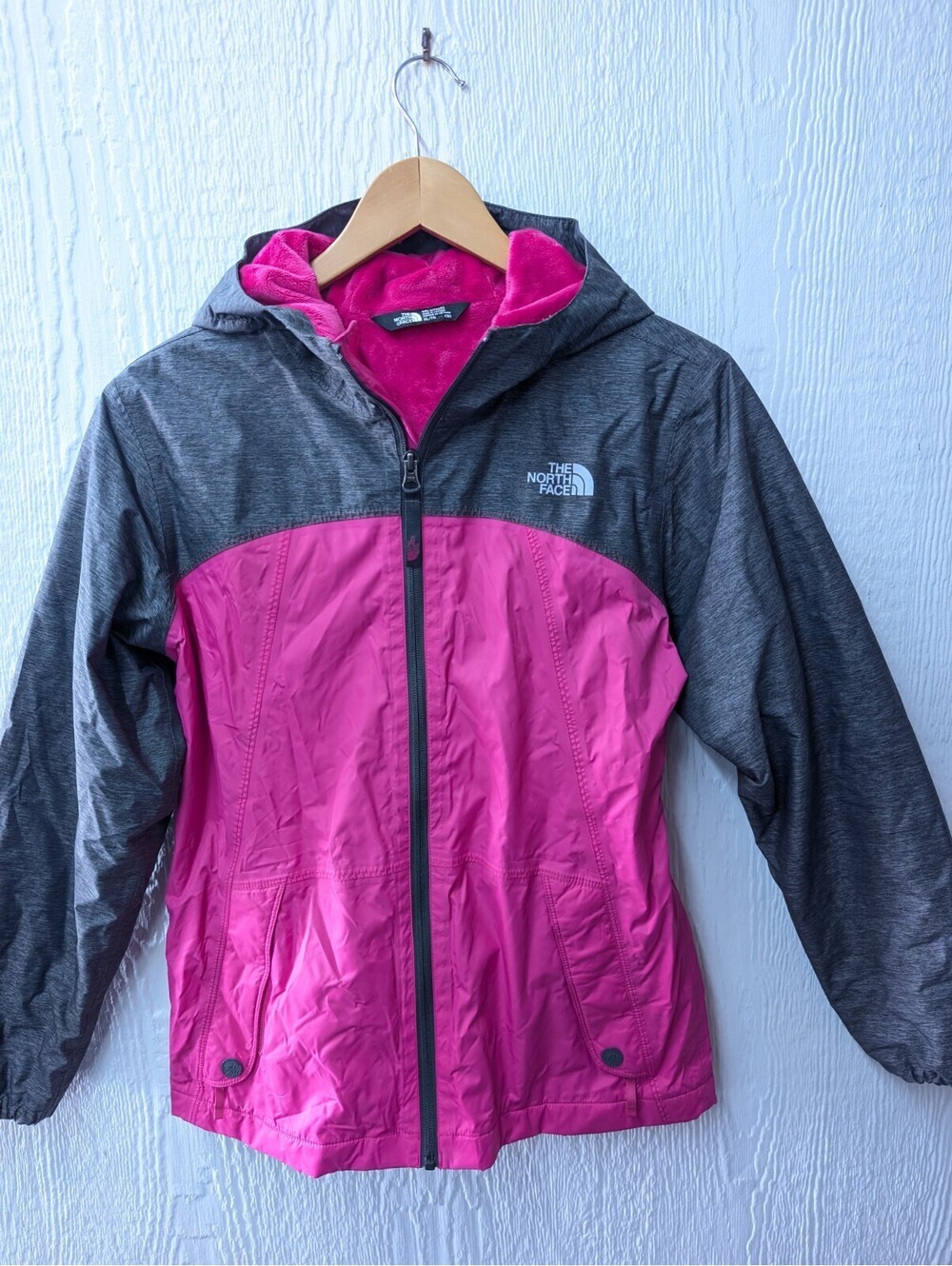 The North Face DryVent Hooded Rain Jacket Pink Gray Windbreaker Zip Size XL 18